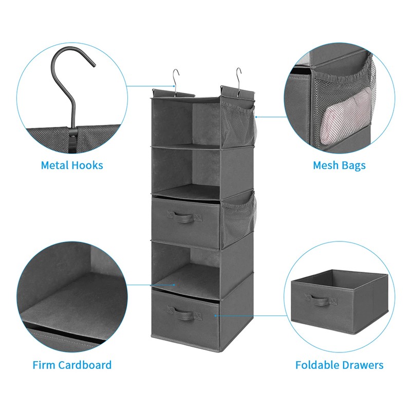MAX Houser 5 Tier Shelf Hanging Closet Organizer, Cloth Hanging