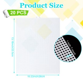 CYEAH 20 Pcs Plastic Canvas Sheets, 7 Count White Plastic Mesh for Cross Stitching, Plastic Mesh Sheets for Embroidery Crafting, Acrylic Yarn Crafting, Knit and Crochet DIY Projects