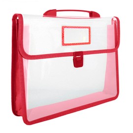 File Folder with Handle PP Plastic Transparent A4 Portfolio Oxford Cloth Edge Waterproof and Button Closure File Wallet Document Folder Organizer for Office School Home (Red)