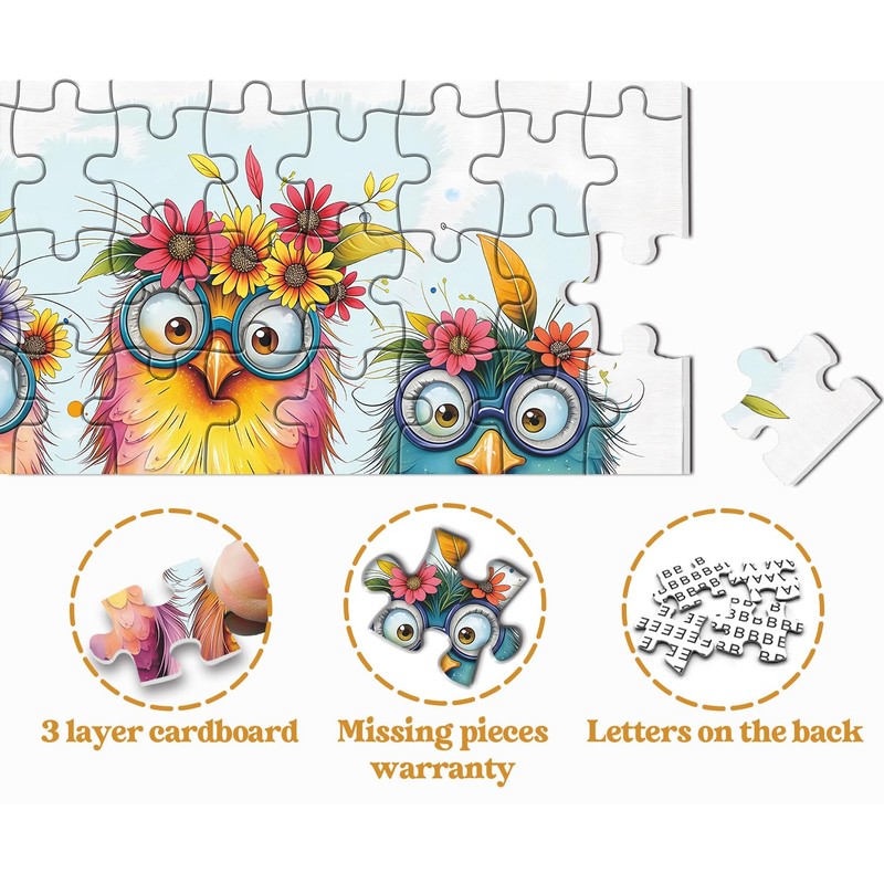 Colorful Bird Puzzles for Adults 1000 Pieces, Funny Flower Owls