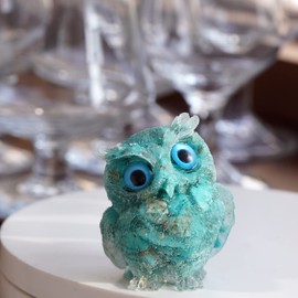 OwMell Owl Statue Tumbled Stone Gemstone Owl Figurine Home Decor Shelf Decor 2.5" - Turquoise