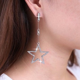 TseenYi Boho-Kristall-Stern-Ohrringe, CZ-Stern-Ohrhänger, silberne hohle Stern-baumelnde Ohrringe, Vintage-Strass-Stern-Ohrringe, lange Stern-Ohrstecker, Schmuck für Frauen und Mädchen