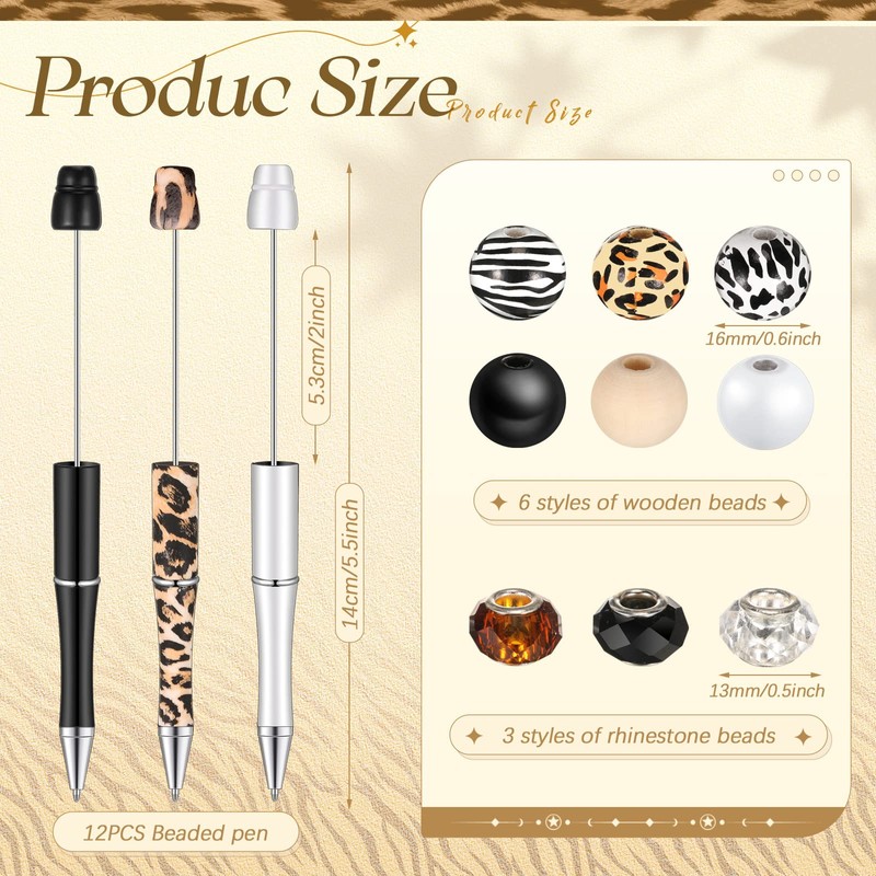 Geyee 12 Set Plastic Beadable Pens Assorted Bead Pens Crystal