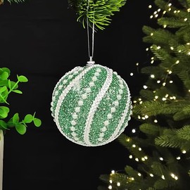 綺麗 ダイヤモンド クリスマス オーナメント ボール 6個セット 直径 8cm 北欧 インテリア ツリー 飾り 100%手作り クリスマス ツリー 装飾 スリング付き (グリーン)