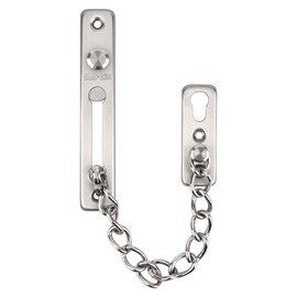 KRYVLEXA Heavy Duty Door Chain Lock - 304 Stainless Steel, Spring Loaded Pushbutton Latch, Child & Pet Proof, No-Drill Installation for Interior,Front,Hotel Doors (Brushed Silver)