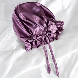 Satin Bonnet Silk Bonnet for Sleeping Double Layer Satin Lined Hair Bonnet with Tie Band Bonnets for Women Natural Curly Hair (Satin Silk, Purple)