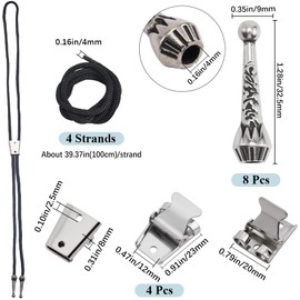 GORGECRAFT 4 Sets Bolo Tie Tips Replacement End Caps Kit Iron Bolo Tie Findings Kit Tie Buckle Accessories with 8Pcs Alloy Cord End 4Pcs Tie Slide Clasps 4Pcs Tips Cord for Bolo Tie Making (Platinum)
