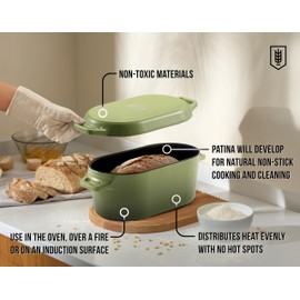 Kook Dutch Oven with Lid, Dual Handles, Enameled Cast Iron, Great for Baking Bread, Cooking and Roasting, Dishwasher Safe, 3.4 Qt, Sage Ombre