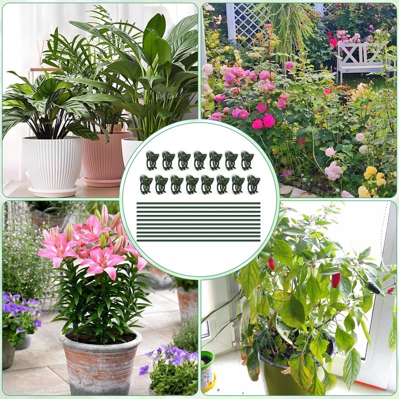 10pcs 15.7" Plant Stakes with 15pcs Clips, Bendable Orchid Stakes