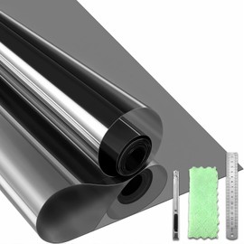 Qualsen One Way Window Film Privacy See Out Not in, Heat Blocker Window Tint for Home, Reflective Mirror Window Film Anti-UV Static Cling Sun Blocking Window Covering（Black-Silver, 11.8 x 78.7in）