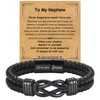 EPIRORA Gifts for Nephew- Black Braided Leather Infinity Knot Bracelets