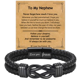 EPIRORA Gifts for Nephew- Black Braided Leather Infinity Knot Bracelets for Men Boys, Nephew Jewelry Gifts for Christmas Birthday Graduation Anniversary Valentine's Day