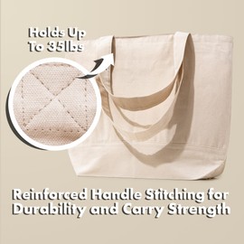 Carrywell (Not Made In China) 6 Pack Cotton Canvas Totes in 12.5 oz Fabric, Bulk Reusable Shopping Bags, Blank Organic Cloth Bag, Plain Tote With Handles (Natural)