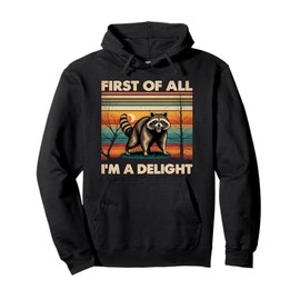 Retro First Of All I'm A Delight Funny Angry Raccoon Animal Pullover Hoodie