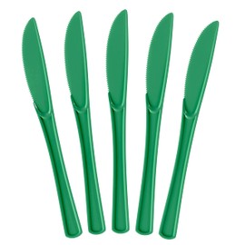 Exquisite Disposable Emerald Green Plastic Knives 100 Pcs - Heavy Duty Plastic Disposable Cutlery - Emerald Green Disposable Flatware, Emerald Green Plastic Silverware, For Parties, Dinners, & Events