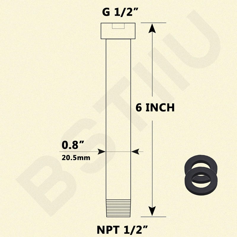 Brushed Nickel Shower Arm Extension, Female to Male 1/2 Inch