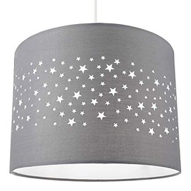 Stars Decorated Childrens/Kids Soft Grey Cotton Bedroom Pendant or Lamp Shade Creates Stunning Effect Against The Wall | 25cm Diameter | 60w Maximum by Happy Homewares