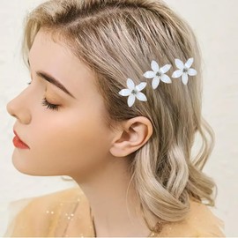 20 PCS White Flower Mini Hair Clips for Women, Cute Rhinestone Hair Barrettes Hairpins, Flower Small Hair Clips Wedding Bridal Hair Accessories Gifts