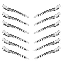 12PCS Duck Billed Clips, 3.54 Inches Rustproof Metal Alligator Curl Clips with Holes for Hair Styling, Hair Coloring, Large, Silver