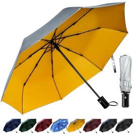 TechRise Umbrella, Windproof Umbrella with Automatic Opening & Closure, Portable & Foldable Pocket Umbrella, Extremely Waterproof & Robust, Large Umbrella for Men, Women, Children, Silvery-yellow