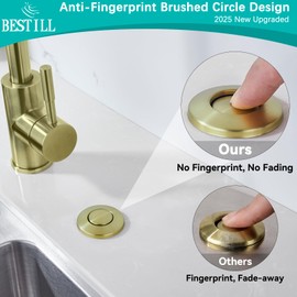BESTILL Garbage Disposal Button - Brushed Gold Air Switch Kit for Garbage Disposals, 3.6" Long Sink Top On/Off Push Button for Waste Disposer, Brass Cover, UL Listed, Compatible with all Disposers