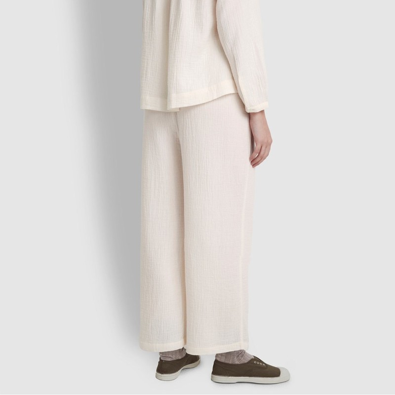 JAJU [JAJU] Women's Double Gauze Shirring Pajama Pants_Ivory
