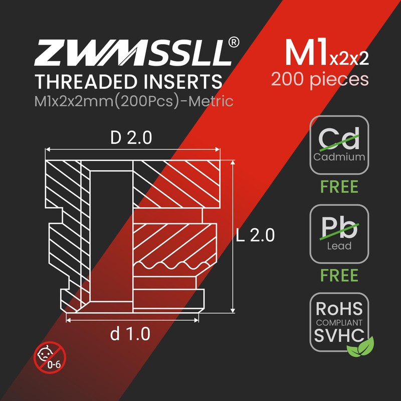 ZWMSSLL M1 - Insertos roscados para juego de calor, 200