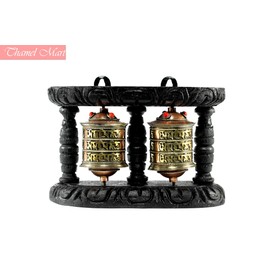 WALL HANGING TIBETAN PRAYER WHEEL - 2 IN 1 WOODEN HANDCARVED FROM NEPAL
