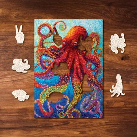 Victory Wooden Puzzles - Dancing Octopus Jigsaw Puzzle for Adults - 89 Pieces. Premium Linden Wood Miniature Animal Jigsaw Puzzle in Metal Storage Tin with Special 'Whimsical' Shaped Pieces.