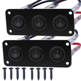 RUNCCI-YUN 2 x Switch Panel 12 V, Car Switch 12 V 2 Pins SPST Round On/Off Switch Rocker Switch 12 V DC 10 A Button for Tow Truck Jeep (with Wire)
