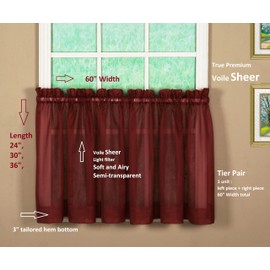 Today's Curtain Emelia Original Voile Tier Pair 30", Burgundy, 60" W x 30" L