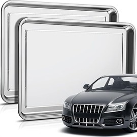 Teodute 2Pcs Stainless Steel Oil Drain Drip Pan for Under Car, 35.4 x 24‘‘ Metal Oil Drain Pan, No Splatter Large Drip Tray Oil Catch Pan Replacement Tray for Keep Garage Floor Clean
