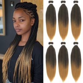 36 Inch Pre Stretched Braiding Hair，6 Packs Soft Yaki Texture EZ Braid for Box Braids Hot Water Setting Synthetic Fiber Hair Extensions（T27#）