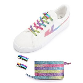 CERLUNA Premium Elastic Shoelaces with Secure Holding Flat Quick Release 6 mm and 8 mm Wide Rubber Shoelaces without Tying / Rubber Shoelaces without Tying in Premium Quality, 6 Colours, F-Rainbow