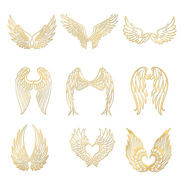 OLYCRAFT 9 Pcs Metal Sticker Resin Sticker Angel Wings 4x4cm