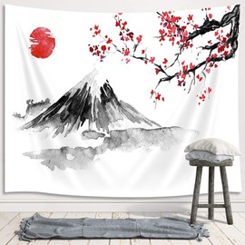 YISUMEI Japanese Decoration Tapestry Fuji Tapestry for Bedroom Aesthetic Red Sun Wall Hanging for Room Decoration (M/130x150cm)