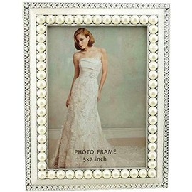 Xshelley 5x7 Oyster and Faux Pearl Photo Frame Inlaid with White Electroplated Light Silver Zinc Alloy Handmade
