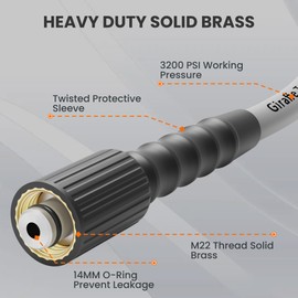 Giraffe Tools Pressure Washer Hose 25FT, 3200 PSI Power Washer Hose for Replacement, Kink Resistant High Pressure Washing Hose Extension with M22-14mm Fittings, 2 Quick Connectors