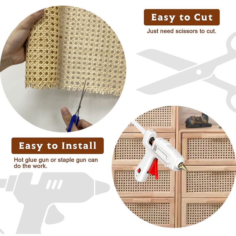 16" x5FT Natural Rattan Cane Webbing, Woven Open Mesh Cane