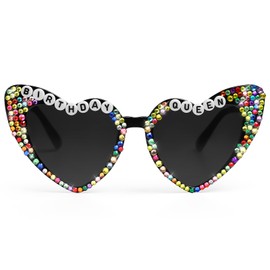 Etercycle Heart Shaped Sunglasses, Birthday Queen Black Heart Sunglasses Birthday Gift, Colorful Diamond Heart Glasses for Women Cute Birthday Decorations