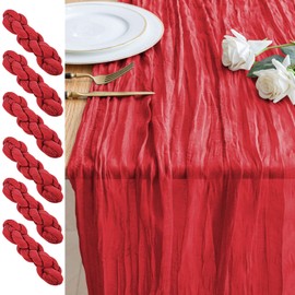 Xiomot 6PCS Table Runner Cheesecloth 10FT Red Boho Gauze Cheese Cloth Rustic Sheer Table Runners for Wedding Birthday Bridal Baby Shower Party Decoration