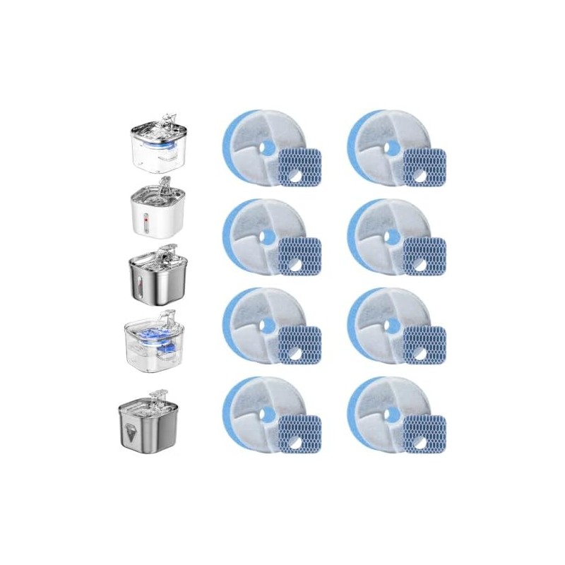 MXCOCO 8pcs Filtros Fuente de Agua de Gatos, Sistema Filtración