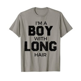 T-Shirt with German Text "Ich bin ein Junge mit lange Haaren" (I'm a boy with long hair), gray