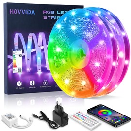 HOVVIDA LED Strip 30 m, 30 LEDs/Metre, 2 x 15 m, RGB LED Strip, 900 LED, App and Remote Control, Music Mode, Timing Mode, LED for Room, Living Room, Kitchen, Bedroom, Bar, Party