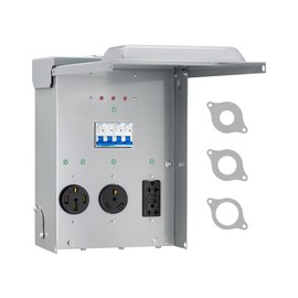 SURAIELEC Temporary Power Outlet Panel with Surge Protector, Electrical Breaker Box with 20, 30, 50 Amp Receptacle, 10800 Joules Protection, Electrical Box for RV Park, Construction Site, ETL Listed