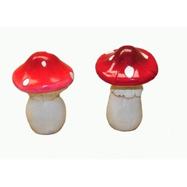 G & F 10043 MiniGardenn Fairy Garden Miniature Premium Collection Life Size Mushroom Statue (Set of 2), Red