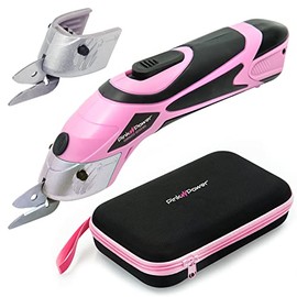 Tijeras eléctricas de tela rosa para manualidades, costura, cartón, álbumes de recortes, tijeras inalámbricas y estuche de almacenamiento