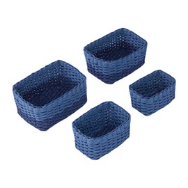 4PCS Blue Woven Storage Baskets – Handcrafted Paper Rope Bins for Home Organization, Bathroom, Kitchen, Bedroom – Decorative Storage Boxes for Toys, CDs, Cosmetics, Sundries