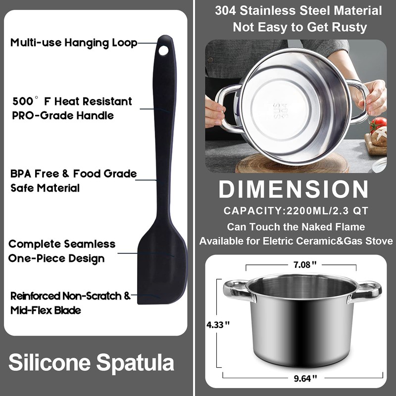 Marsheepy Double Boiler Pot Set,2000ML/1.8QT Mixing Bowl for Chocolate Melting,