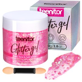 Teenitor Face Glitter, Pink Body Glitter Gel, Hair Glitter Gel, 80g/2.8oz Rave Glitter